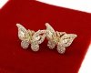 sz155 Kolczyki złote pozłacane wtyczki 14K cyrkonie motyl